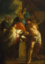 Unbekannter Italiener - Jungfrau und Kind mit Heiligem Sebastian und einem Bischofsheiligen